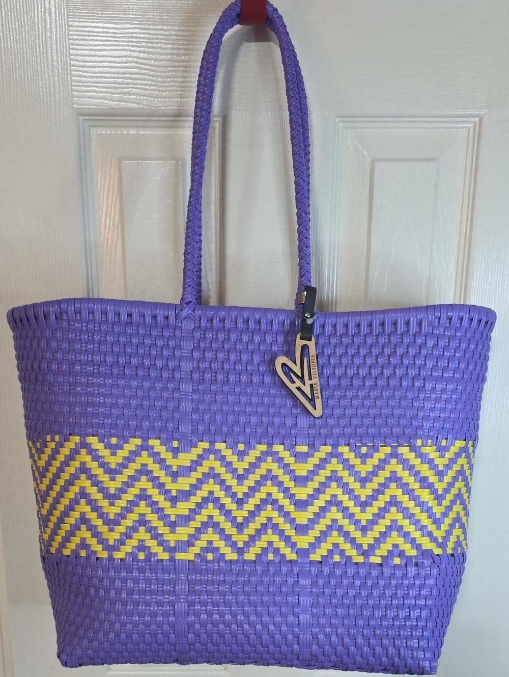 Purple Woven Tote Bag with Yellow Accent